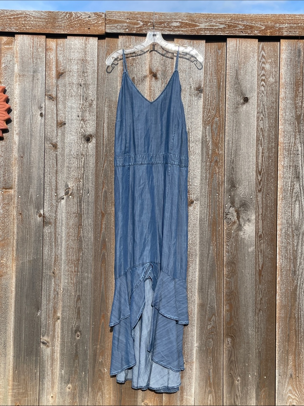 standards and practices Blue Maxi Slip Dress with Ruffle Hem